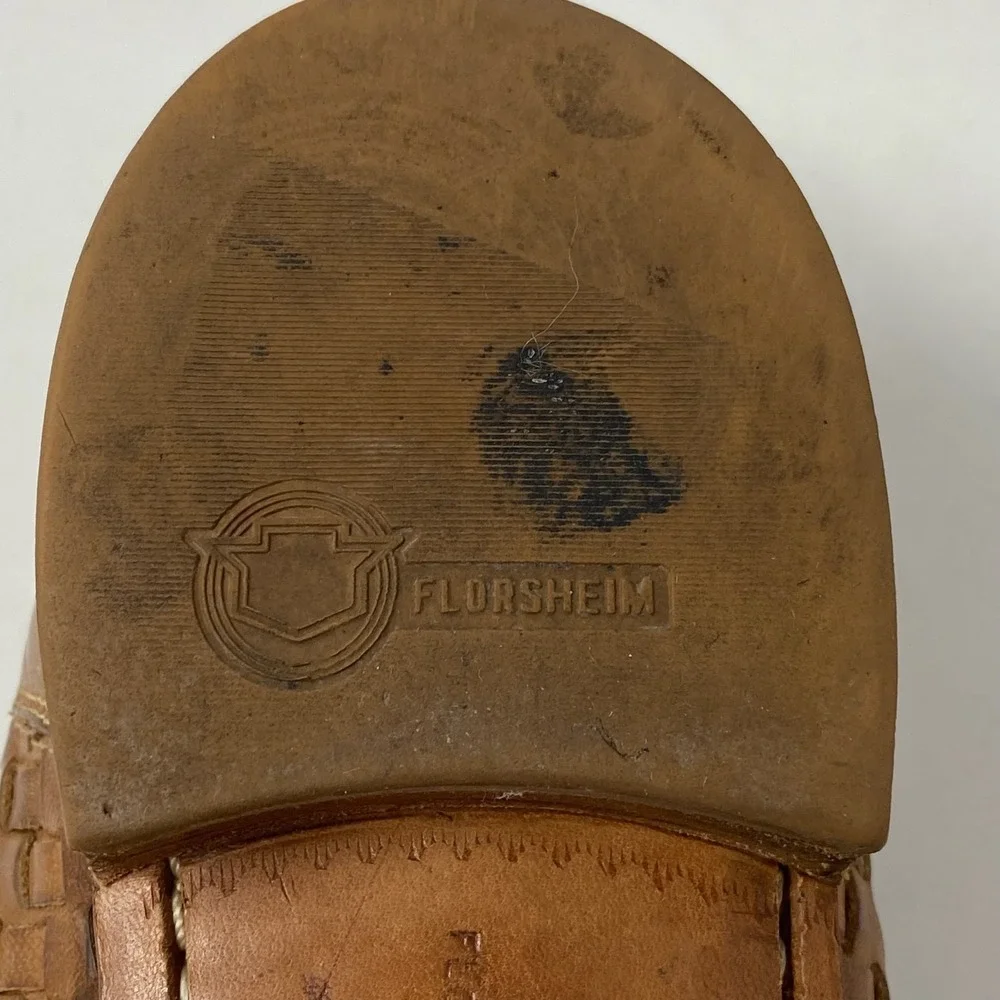 Florsheim Royal Imperial Mens 7.5D Woven Brown Leather‎ Lace Up Made In USA